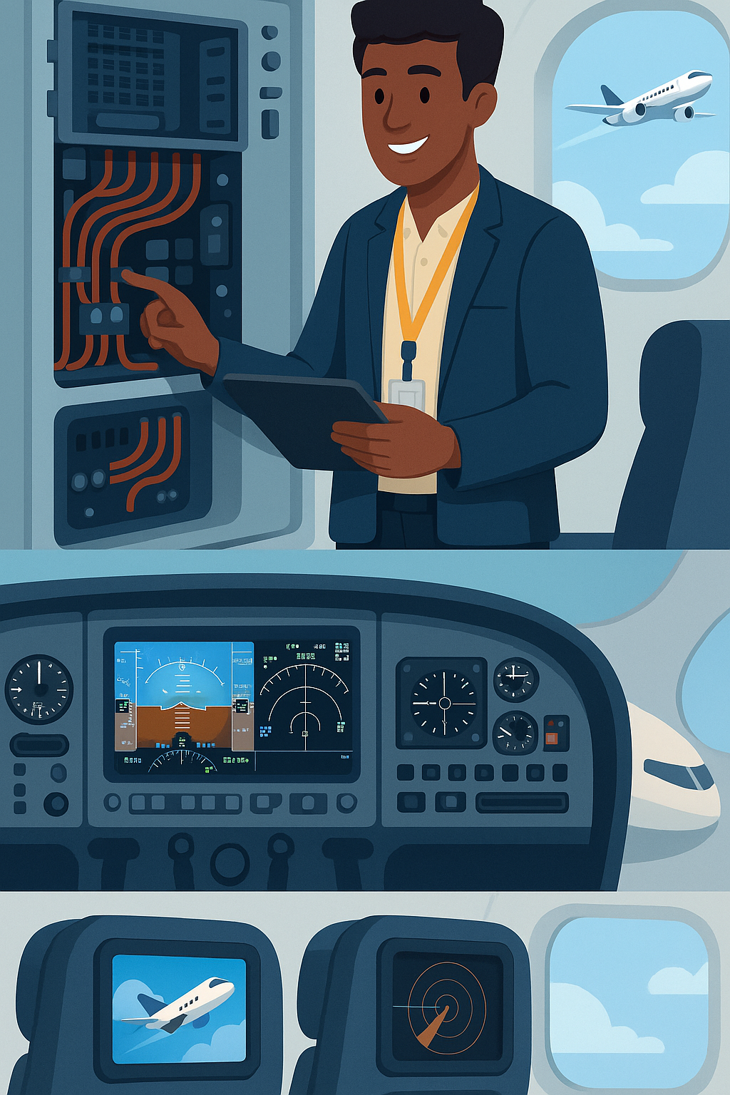 Aircraft avionics design and integration services illustration